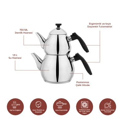 Schafer Tea Chef Küçük Boy Çaydanlık Takımı 4 Parça-Siyah