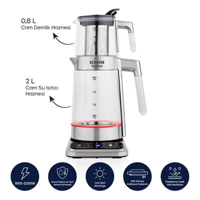 Schafer TeaNest Dijital Cam Çay Makinesi-Inox