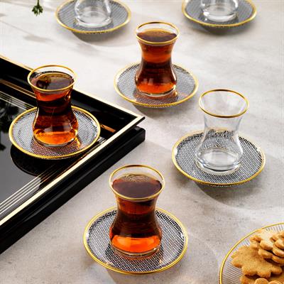 Schafer Tommy 6 Kişilik Cam Çay Seti 12 Parça-Siyah