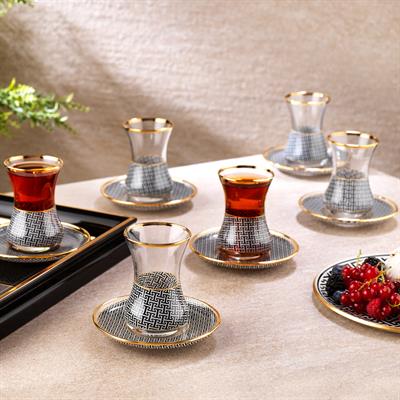 Schafer Tommy 6 Kişilik Cam Çay Seti 12 Parça-Siyah