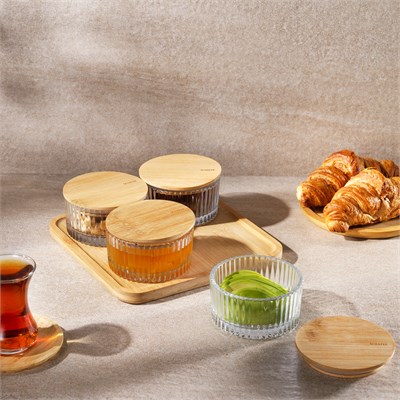 Schafer Woodart Çizgili Cam 4 Lü Kahvaltılık