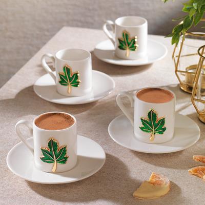 Schafer Zyra 4 Kişilik Kahve Fincan Takımı 8 Parça-Yapraklı