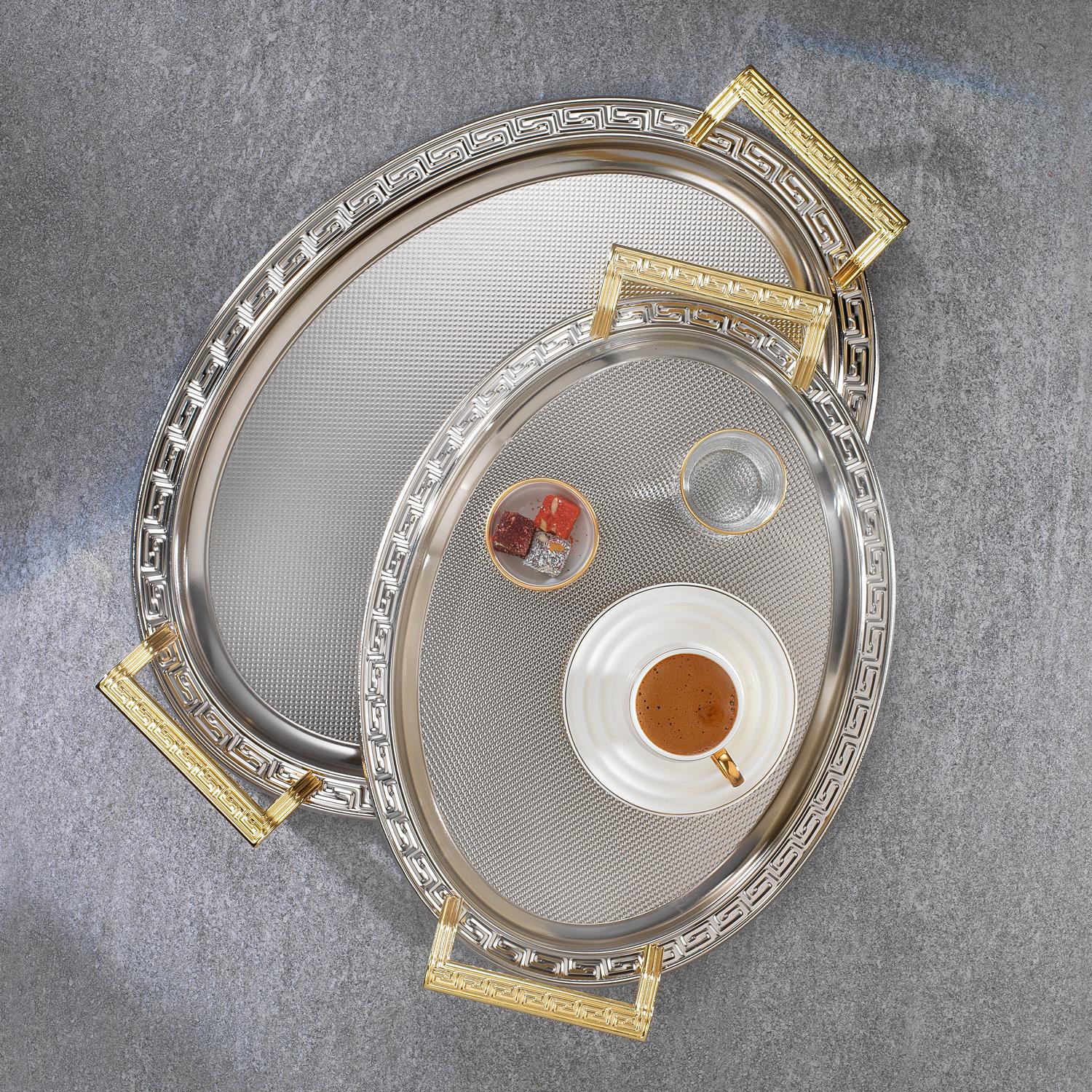 Schafer Ela 2 li Oval Çay Tepsisi-Platin02 | Schafer