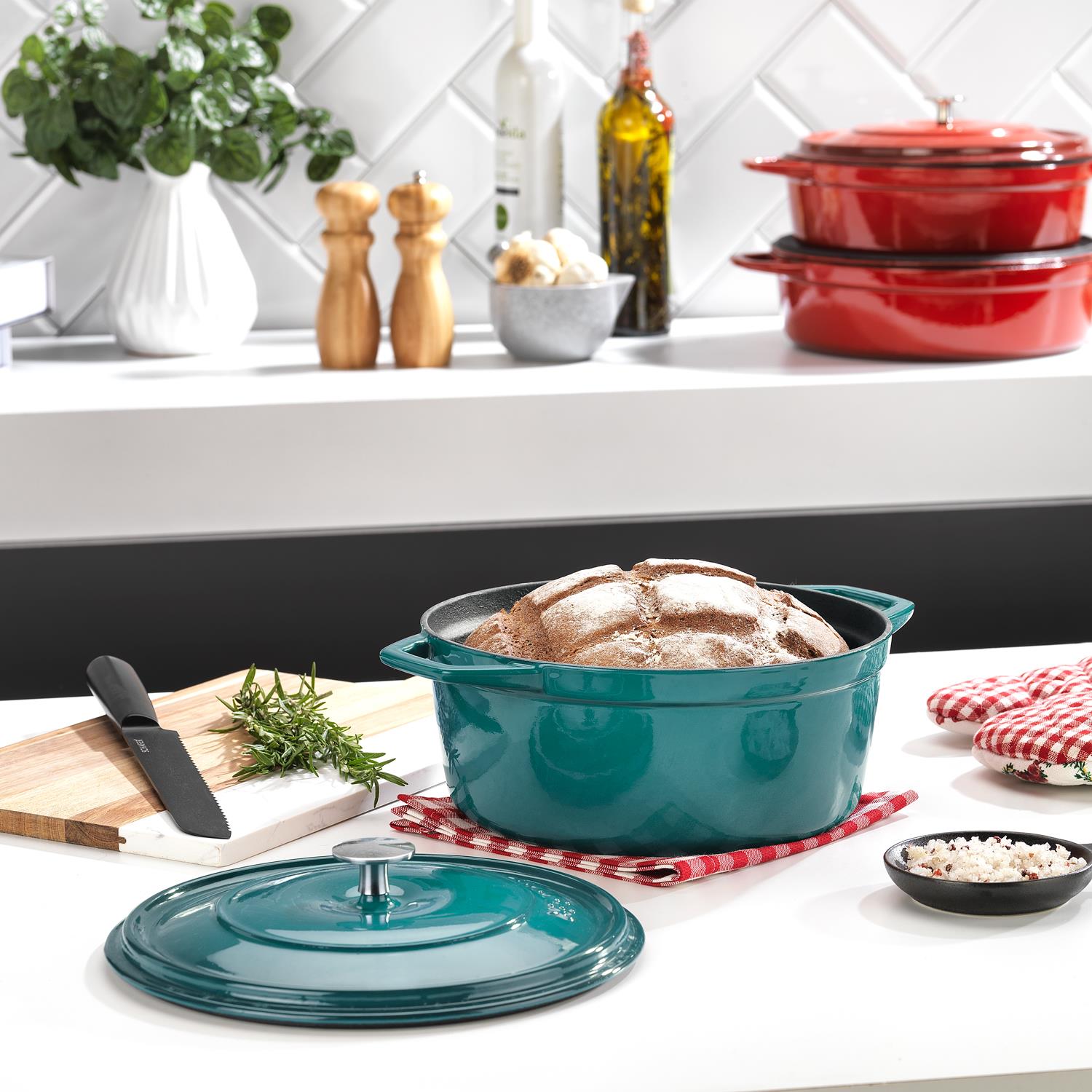Schafer Guss Chef Döküm Derin Tencere 24Cm-2 Parça-Turkuaz | Schafer