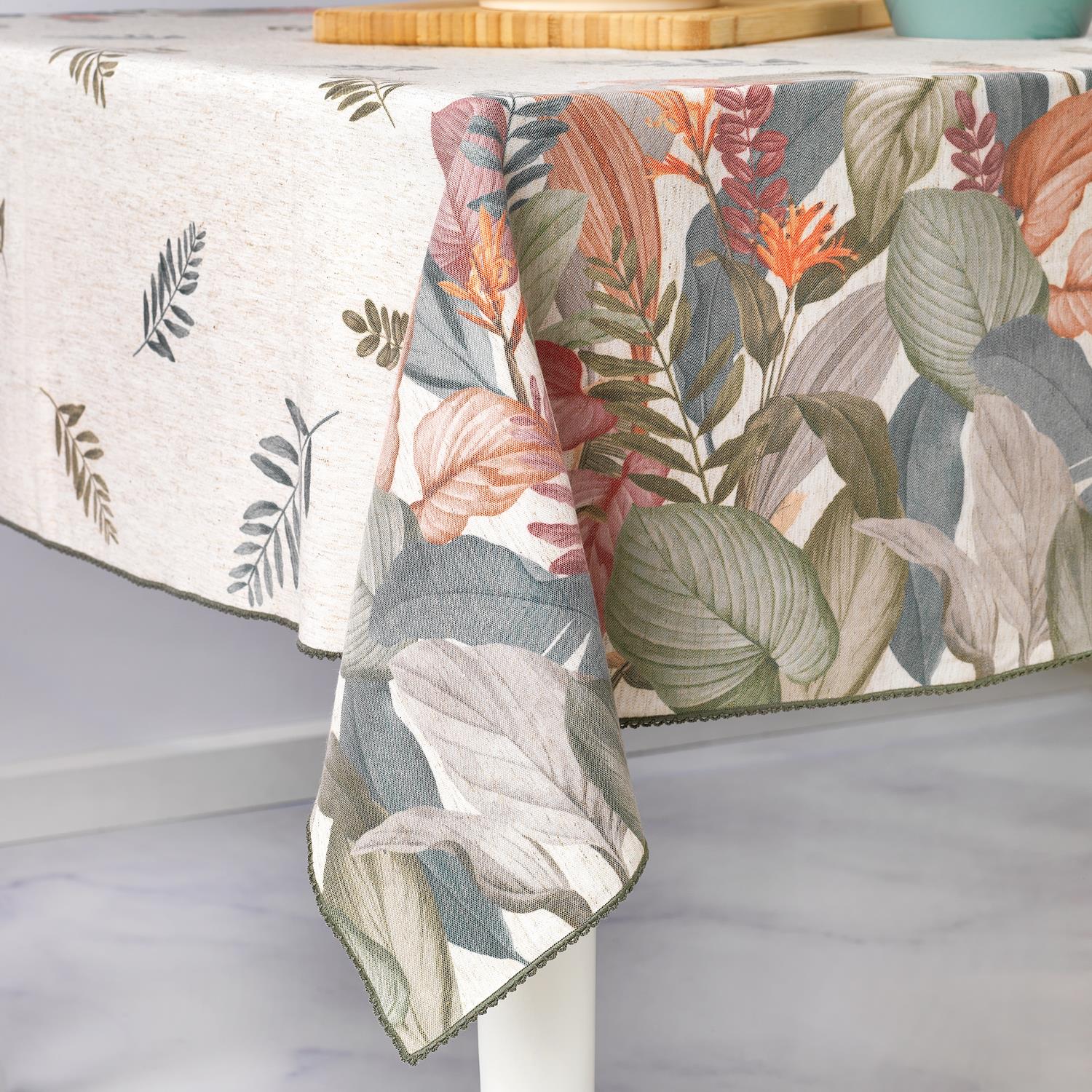 Schafer Home Tropical Poly Linen Masa Örtüsü 150x220-Yeşil | Schafer