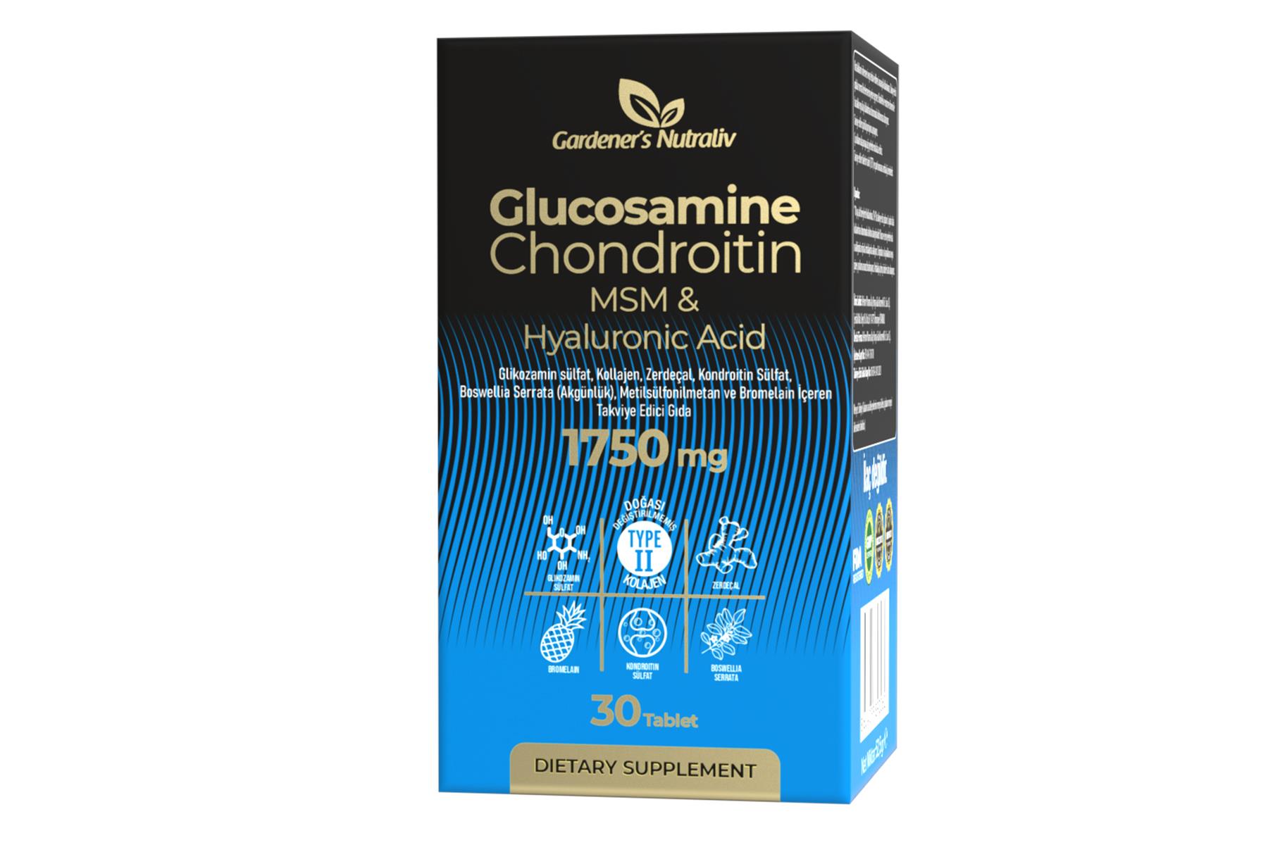 Glukozamin MSM Chondroitin Kolajen Hyaluronik asit Bromelain Boswellia Zerdeçal içeren 30 Tablet