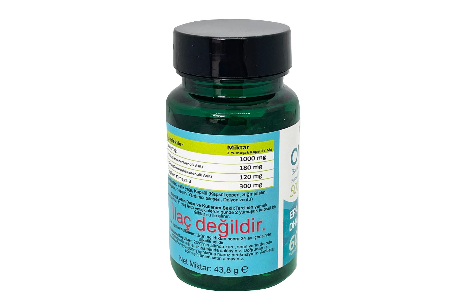 Omega 3 Balık yağı fish oil 500 mg 60 adet Softjel Yumuşak Kapsül takviye gıda EPA DHA