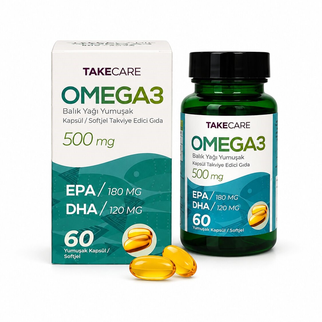 Omega 3 Balık yağı fish oil 500 mg 60 adet Softjel Yumuşak Kapsül takviye gıda EPA DHA