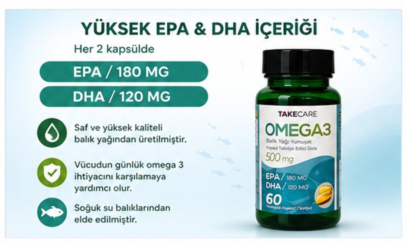 Omega 3 Balık yağı fish oil 500 mg 60 adet Softjel Yumuşak Kapsül takviye gıda EPA DHA