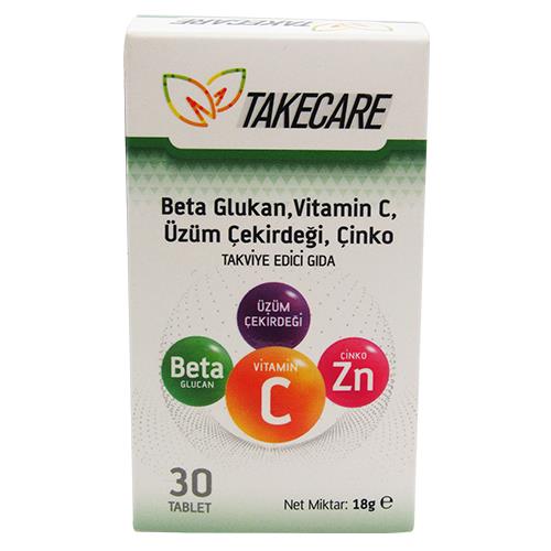 Takecare Vitamin C Çinko ve Beta Glukan içeren 30 Tablet