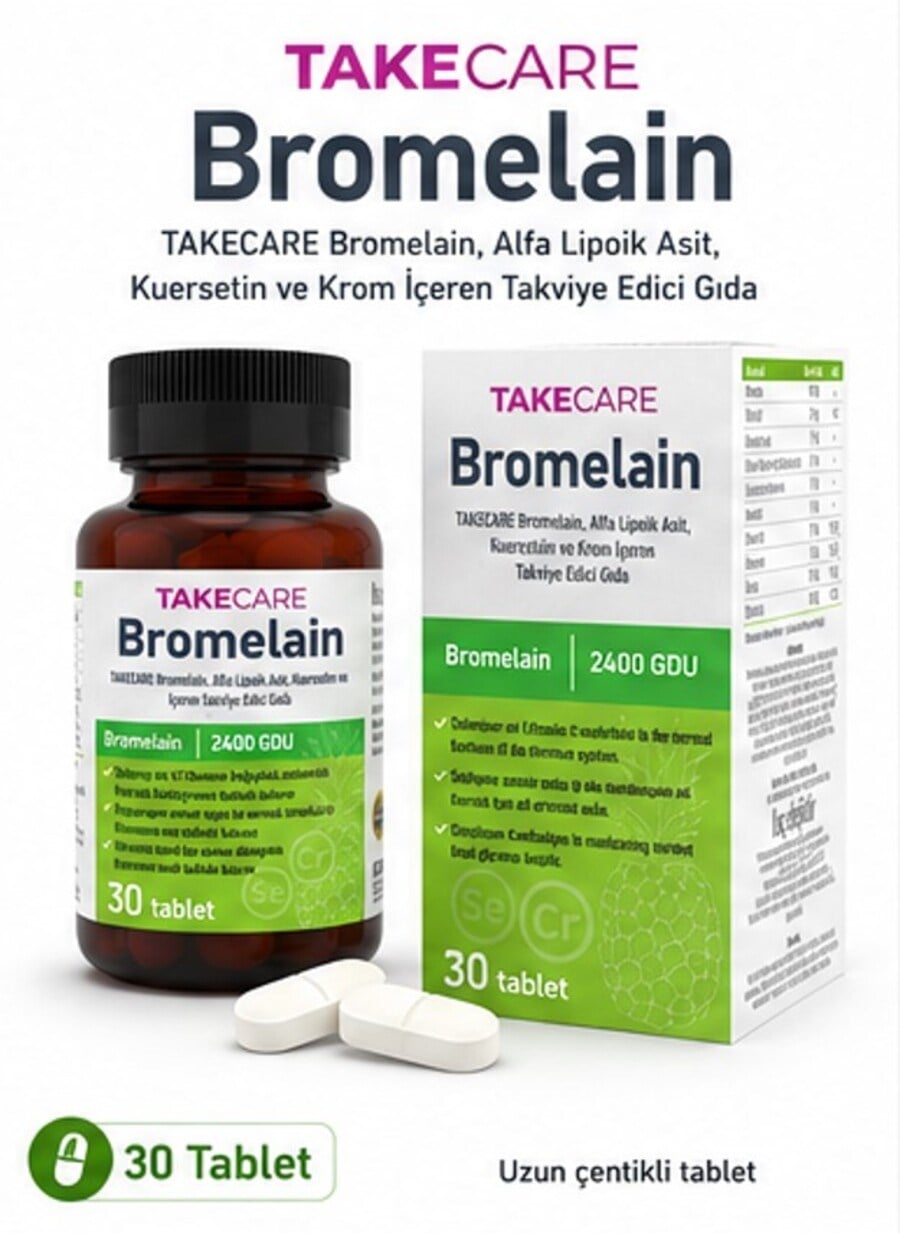 TAKECARE Bromelain, Alfa Lipoik Asit, Kuersetin ve Krom İçeren Takviye Edici Gıda 30 Tablet