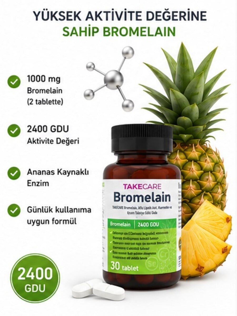 TAKECARE Bromelain, Alfa Lipoik Asit, Kuersetin ve Krom İçeren Takviye Edici Gıda 30 Tablet