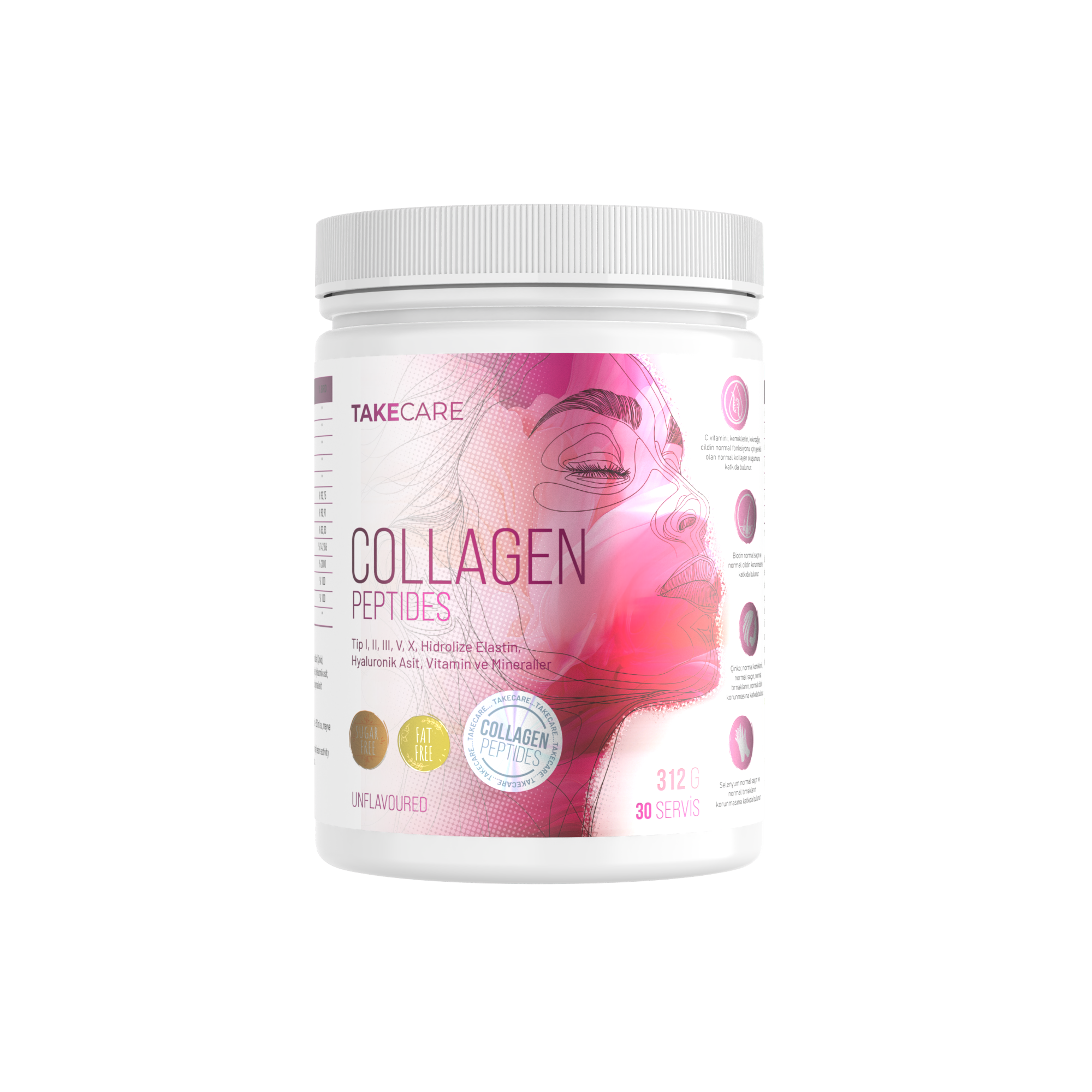 Takecare Collagen Peptides Tip I, II, III, V, X, Hidrolize Elastin, Hyaluronik Asit, Vitamin ve Mineraller