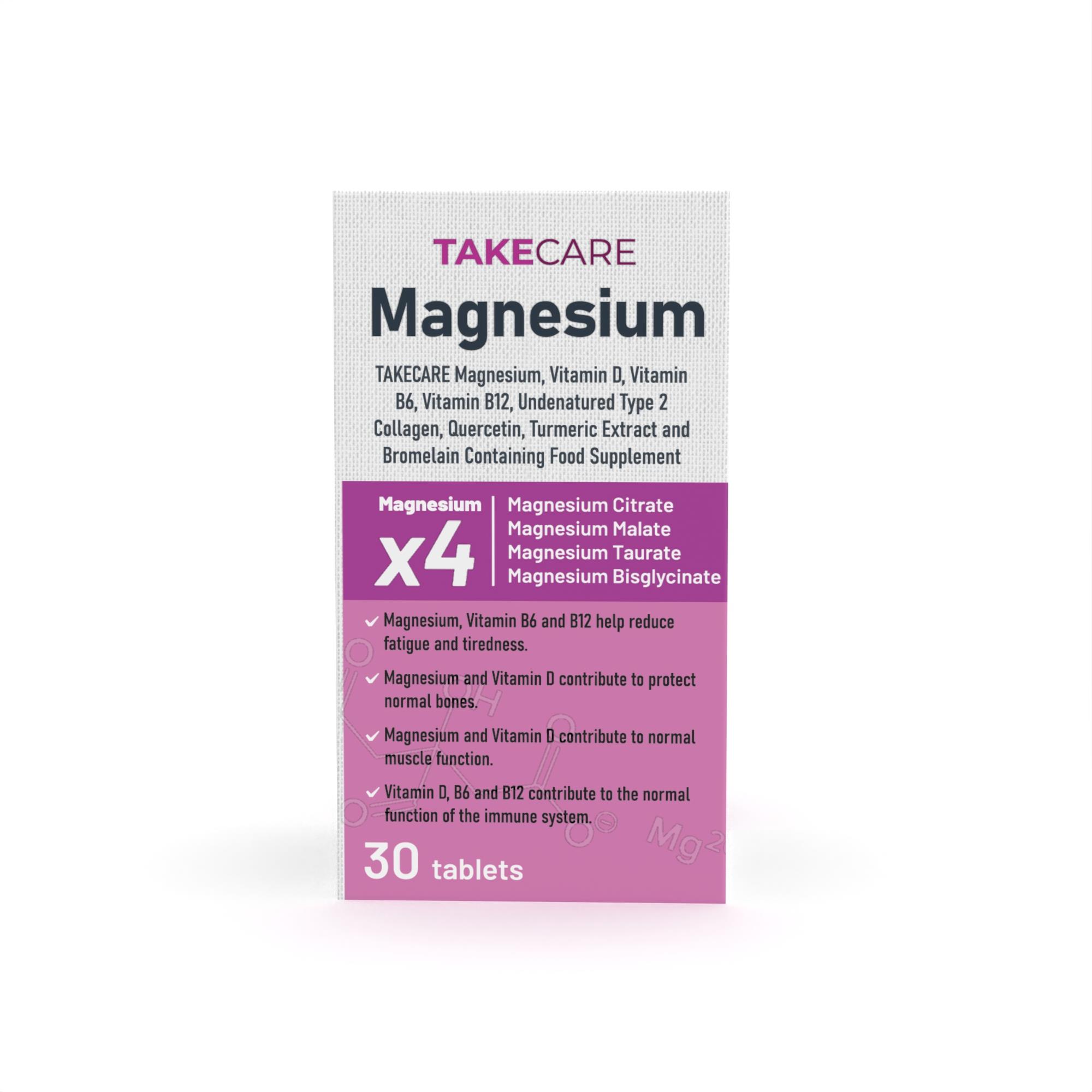 TAKECARE Magnezyum, Vitaminler, Zerdeçal ve Bromelain İçeren 30 Tablet