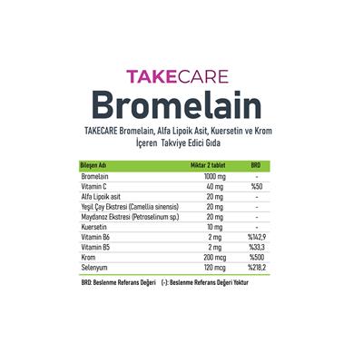 TAKECARE Bromelain, Alfa Lipoik Asit, Kuersetin ve Krom İçeren Takviye Edici Gıda 30 Tablet