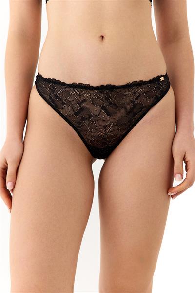 Roma Siyah Dantelli String Külot