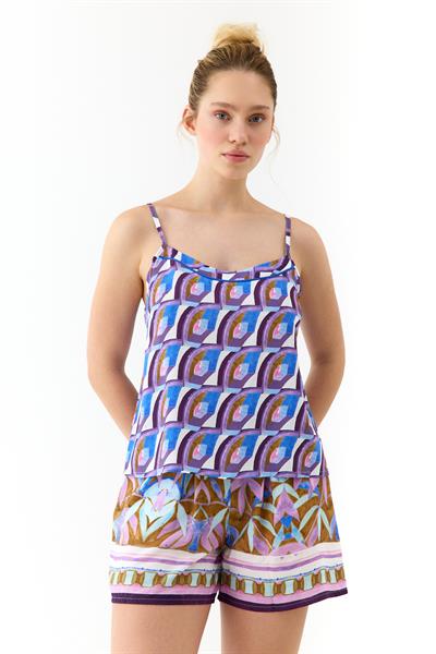 Liberty Mor Desenli İnce Askılı, Şortlu Pijama Takımı