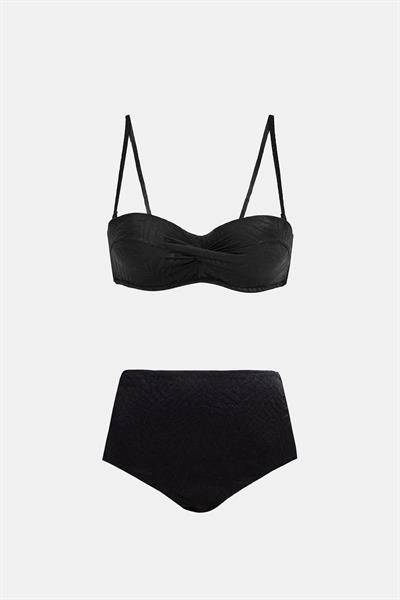 Bali Siyah Balenli Dolgulu Straplez Push-Up Bikini Takım