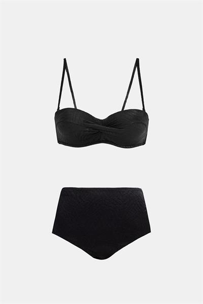 Bali Siyah Balenli Dolgulu Straplez Push-Up Bikini Takım