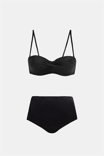 Bali Siyah Balenli Dolgulu Straplez Push-Up Bikini Takım