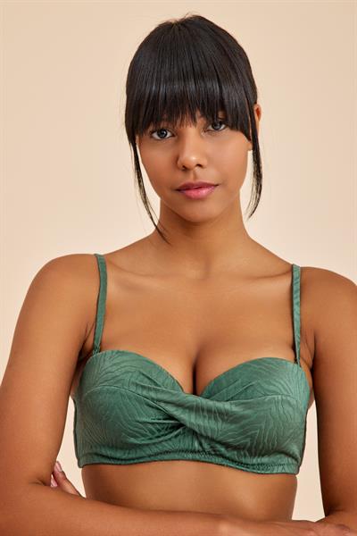 Bali Yeşil Balenli Dolgulu Straplez Push-Up Bikini Üst