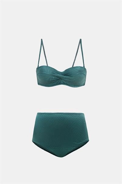 Bali Yeşil Balenli Dolgulu Straplez Push-Up Bikini Takım