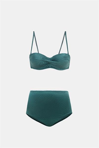 Bali Yeşil Balenli Dolgulu Straplez Push-Up Bikini Takım