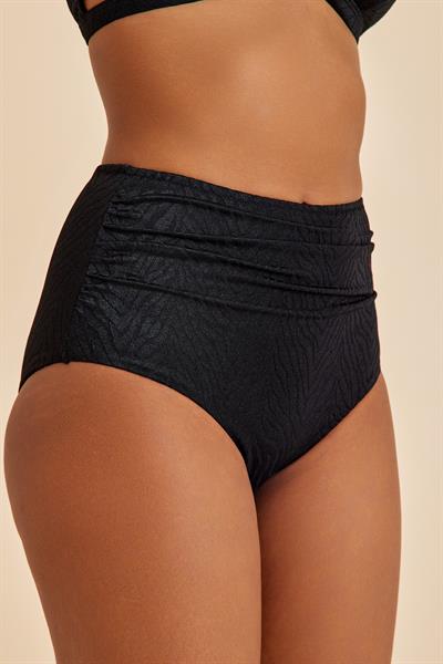 Bali Siyah Yüksek Belli Önden Büzgülü Toparlayıcı Bikini Alt