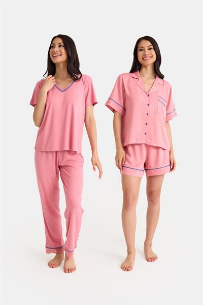 Dream Pembe Viskon 4 Parça Pijama Takım Seti