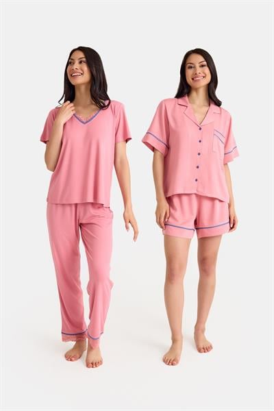 Dream Pembe Viskon 4 Parça Pijama Takım Seti