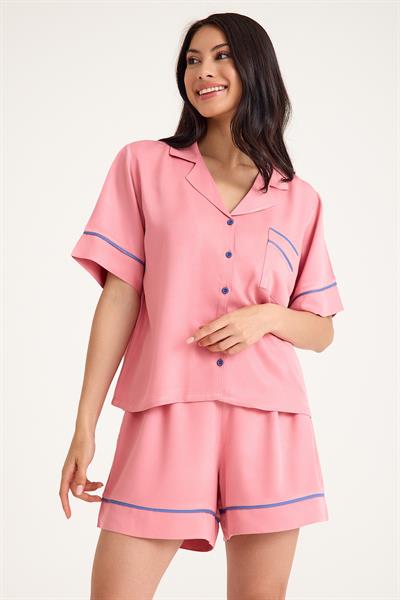 Dream Pembe Viskon Kısa Kollu Şortlu Önden Düğmeli Pijama Takım