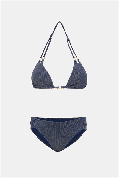 Maldives Lacivert Lurex Kumaş Dolgusuz Üçgen Bikini Takım