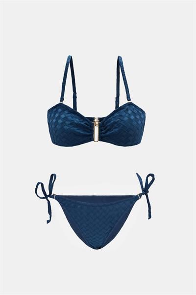 Olympos Mavi Straplez Yandan Bağlamalı Bikini Takım