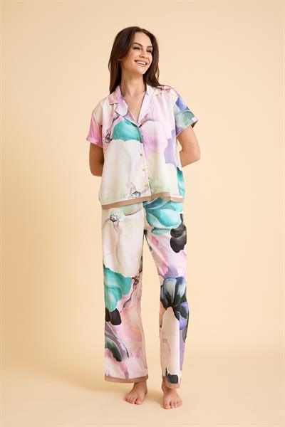 Paradise Çiçek Desenli Viskon Düğmeli İpeksi Pijama Takım