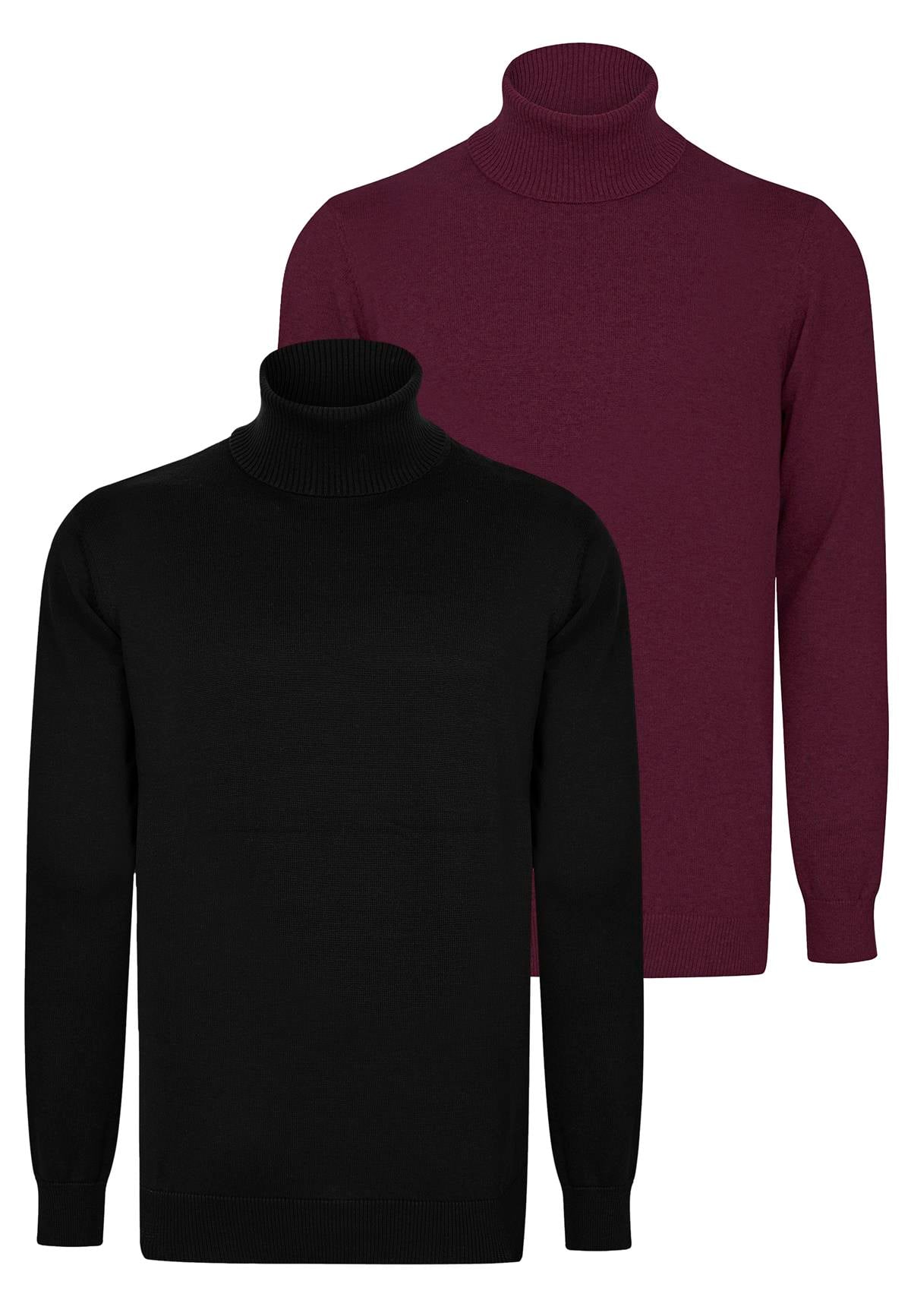 2li Balıkçı Yaka Kazak - Siyah-Bordo