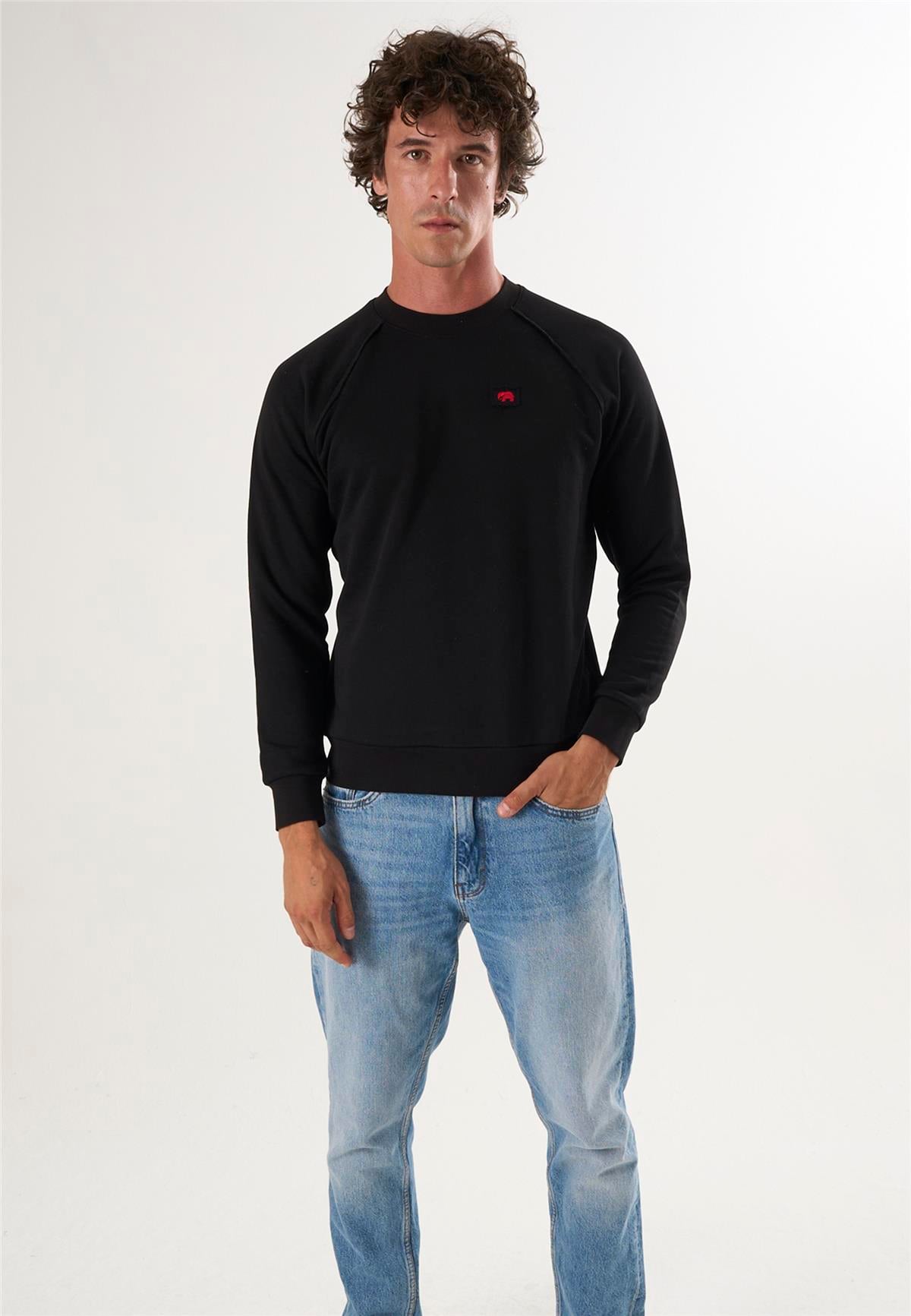 Bisiklet Yaka Basic Sweatshirt - Siyah