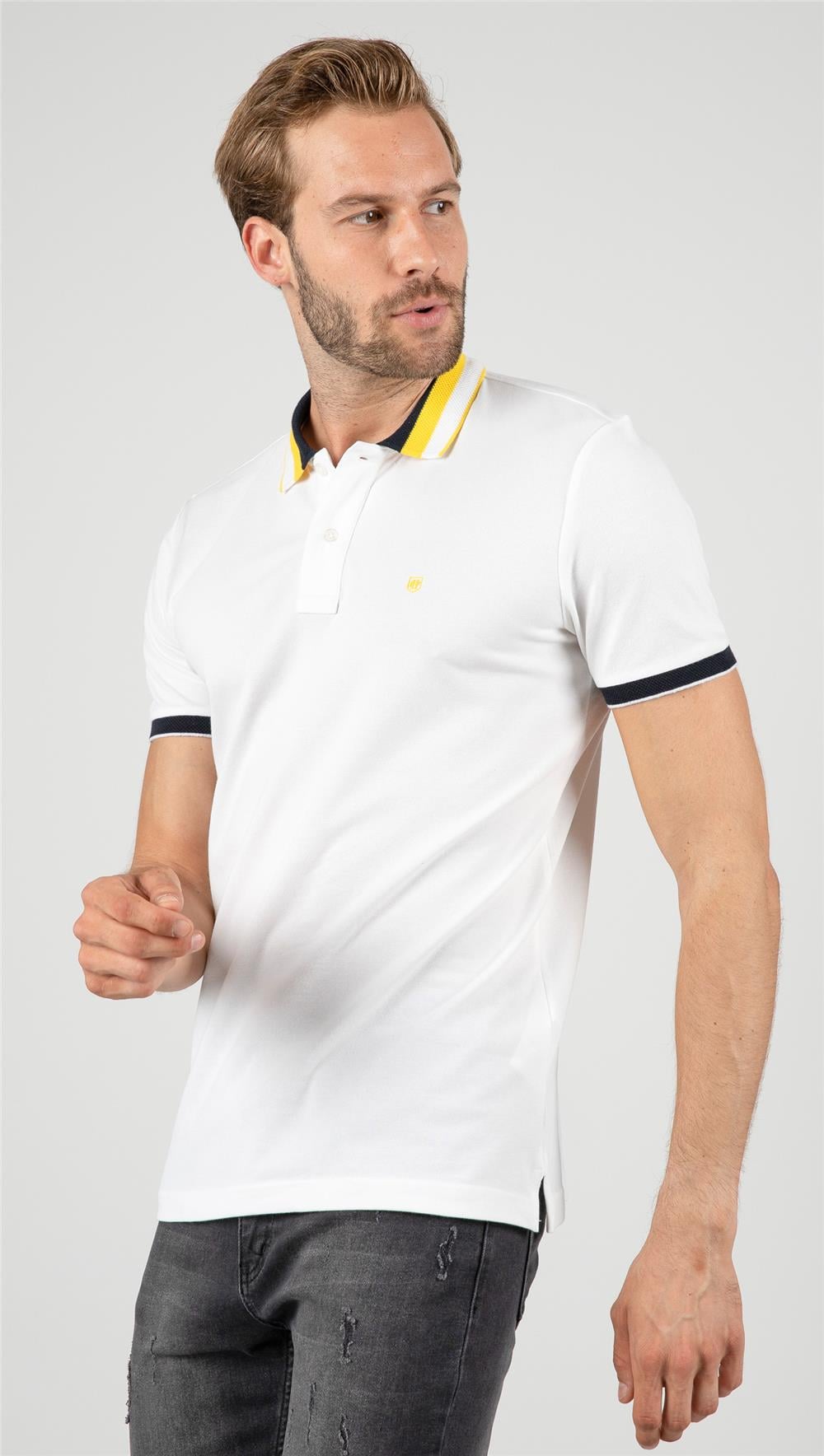 Düğme Detaylı Düz Polo Tişört - Beyaz