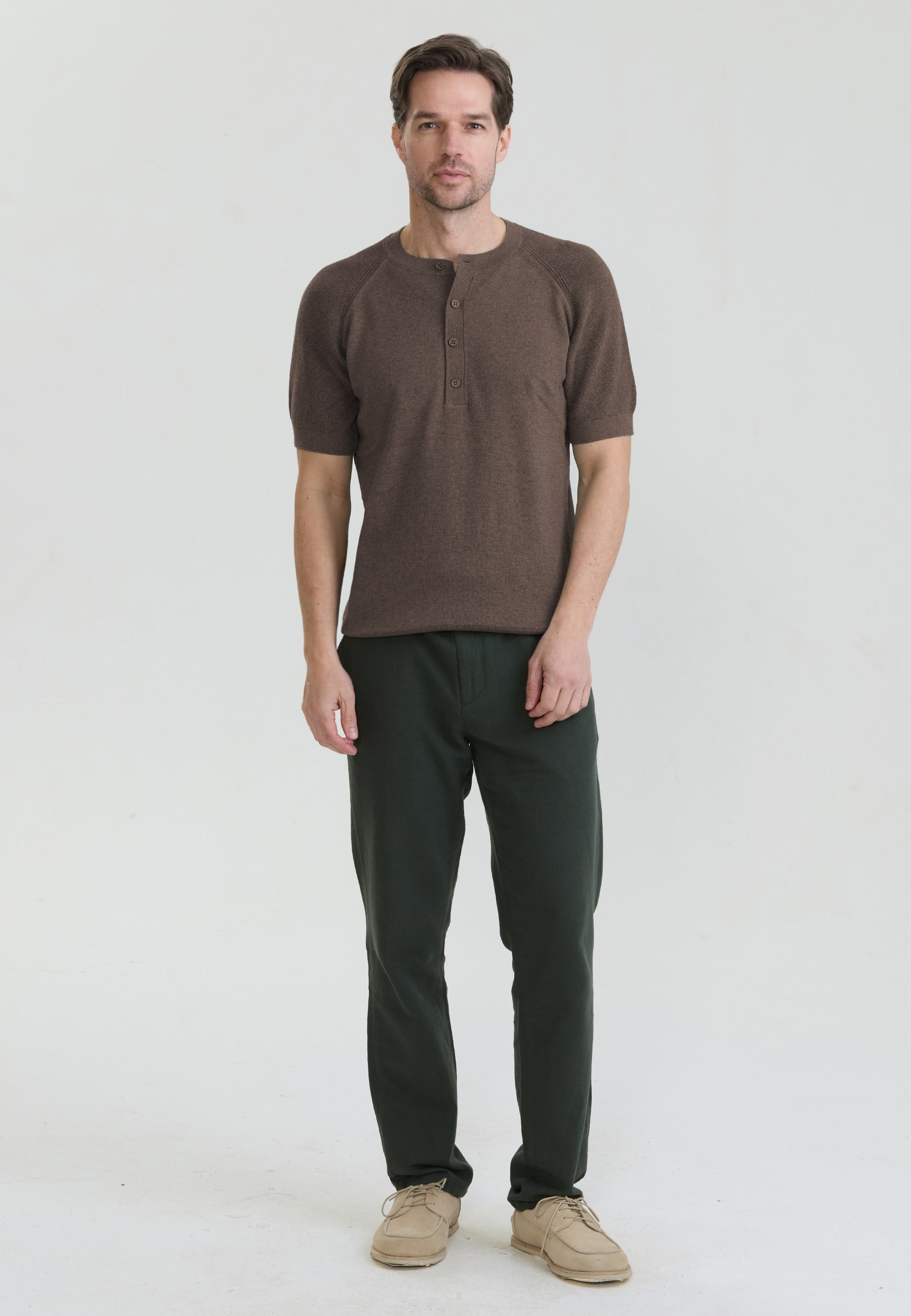 Erkek Basic Bisiklet Yaka Düğme Kapama Detaylı Triko T-Shirt