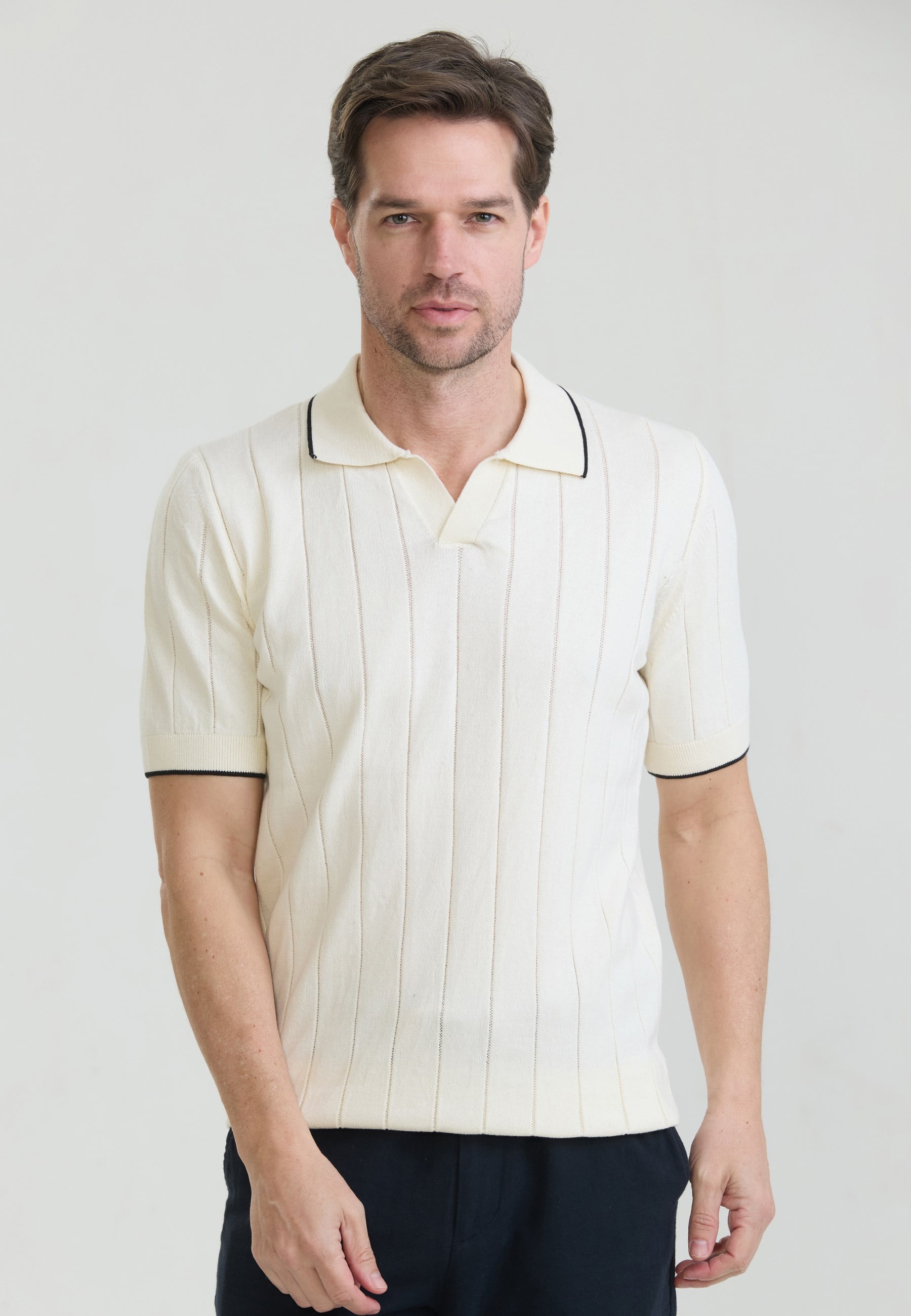 Erkek Basic Düğmesiz Triko Polo T-Shirt