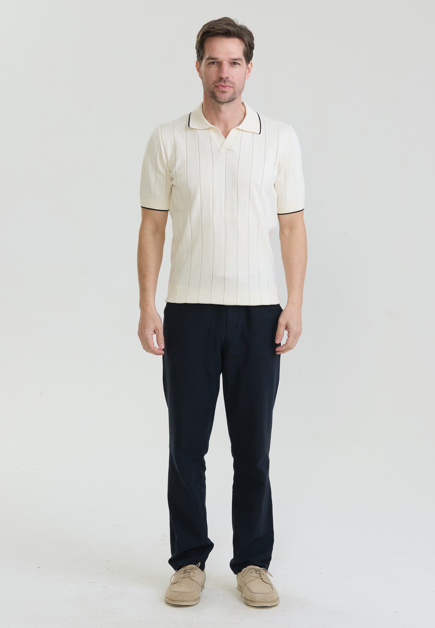 Erkek Basic Düğmesiz Triko Polo T-Shirt