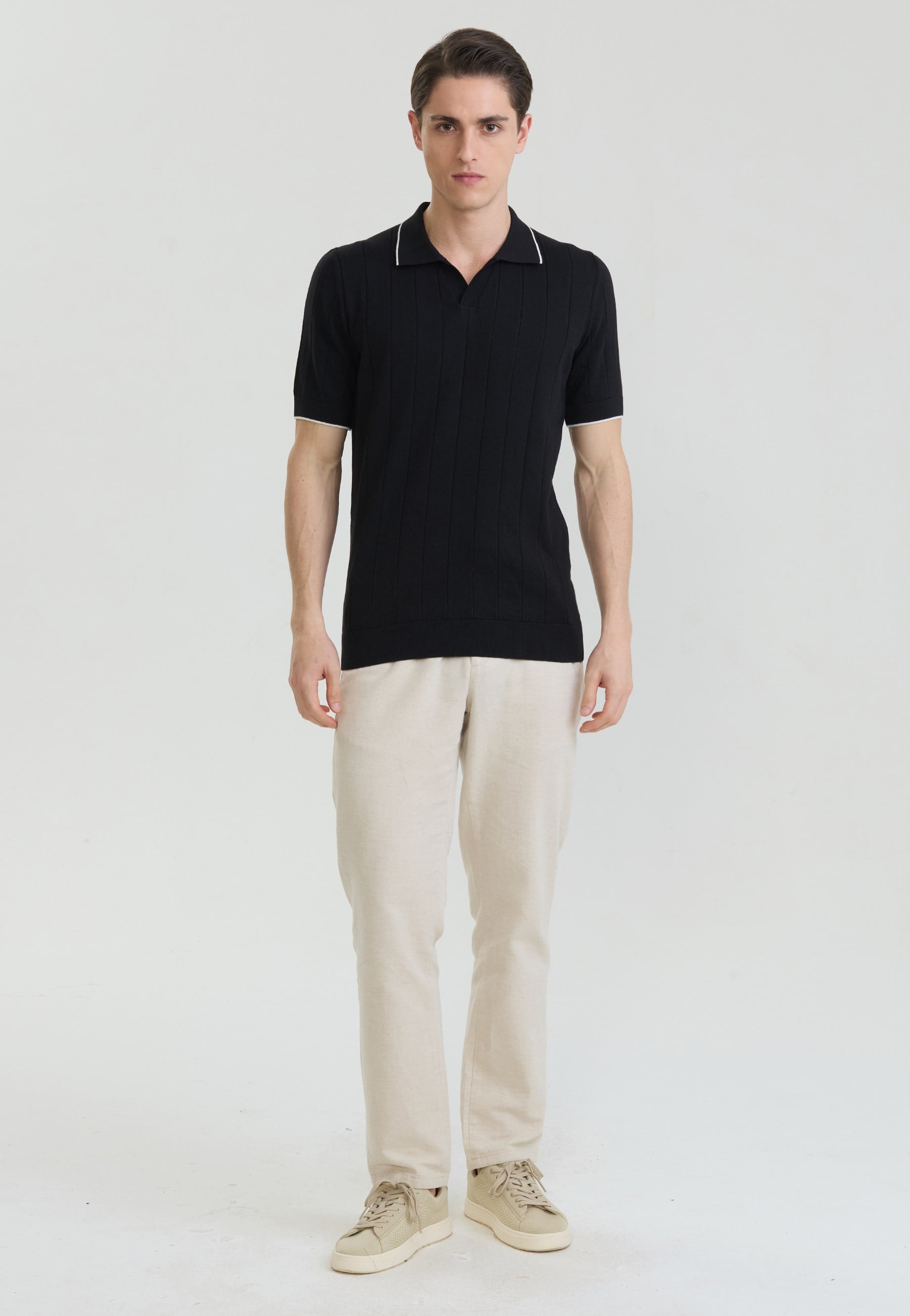 Erkek Basic Düğmesiz Triko Polo T-Shirt