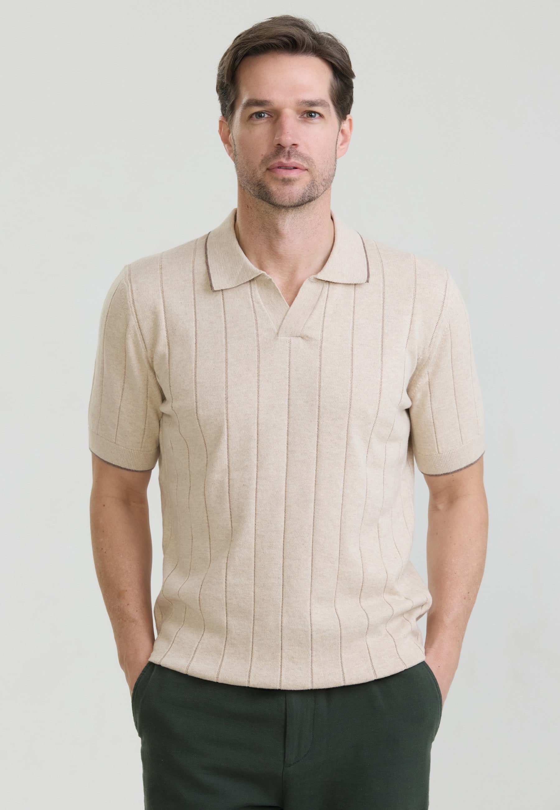 Erkek Basic Düğmesiz Triko Polo T-Shirt