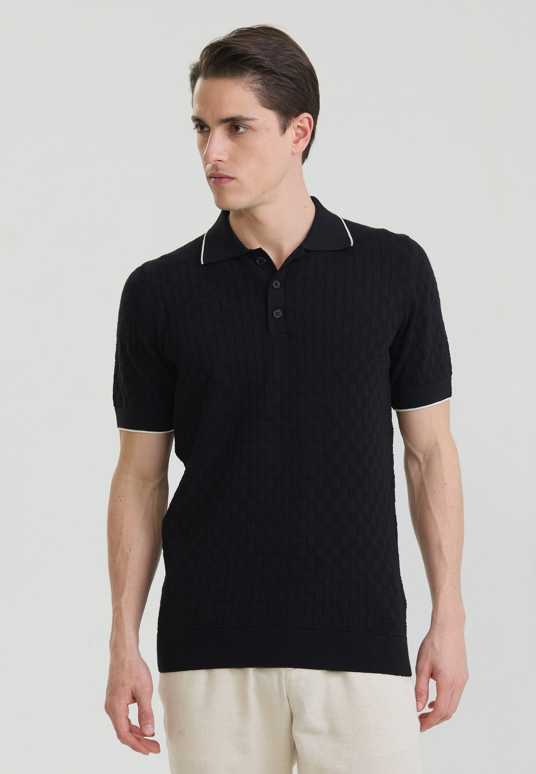 Erkek Nefes Alabilir Delikli Triko Polo T-Shirt