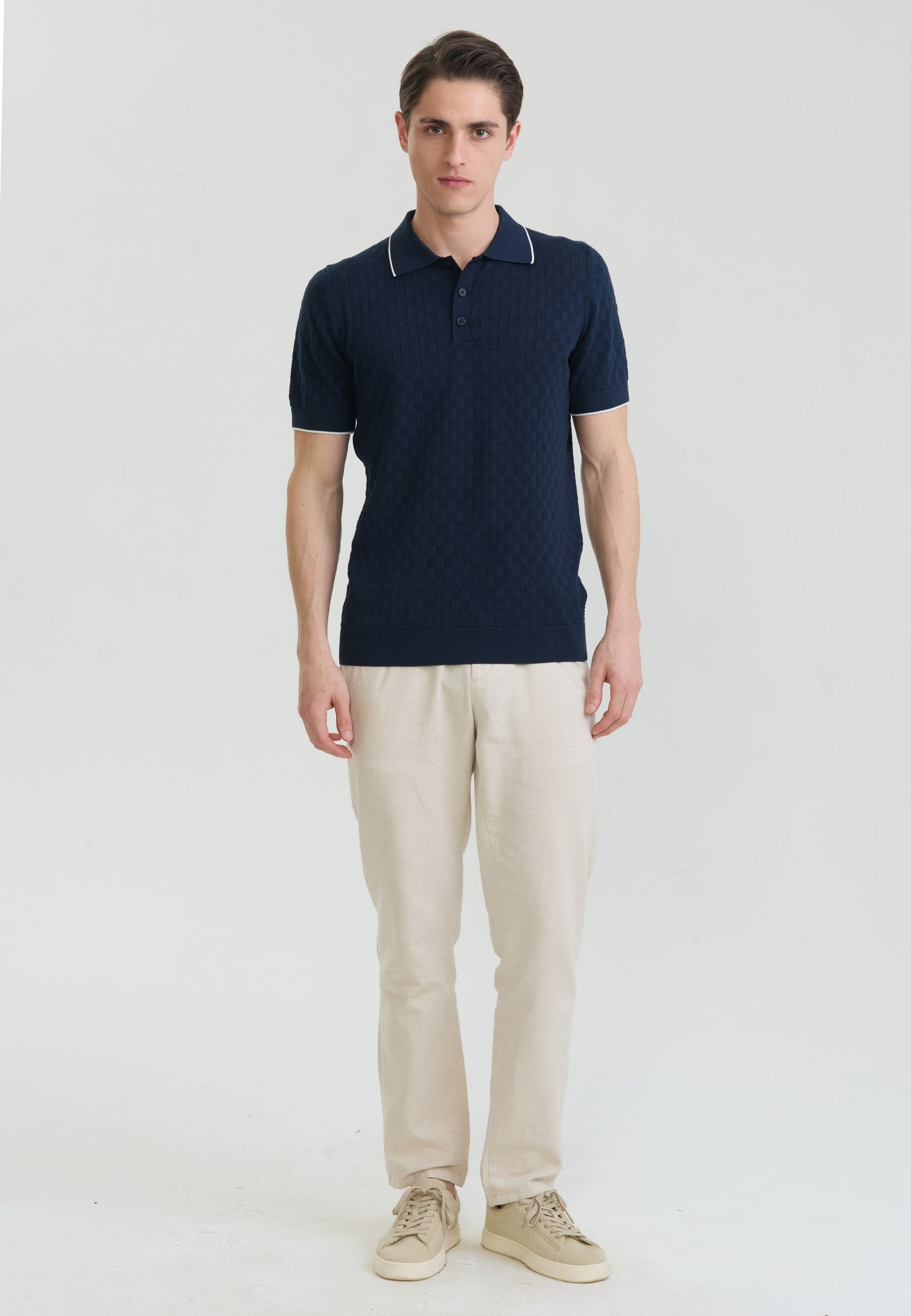 Erkek Nefes Alabilir Delikli Triko Polo T-Shirt