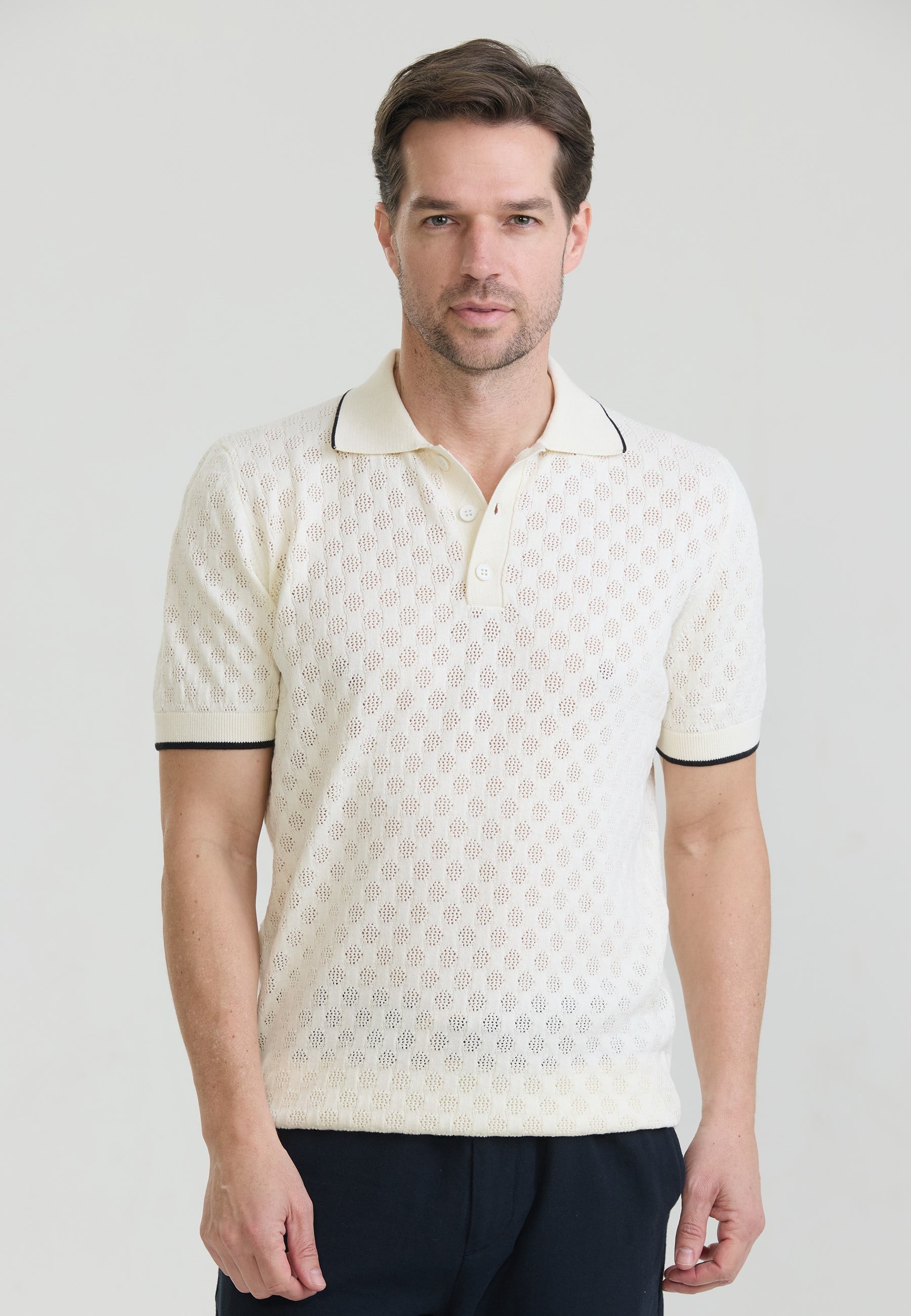 Erkek Nefes Alabilir Delikli Triko Polo T-Shirt