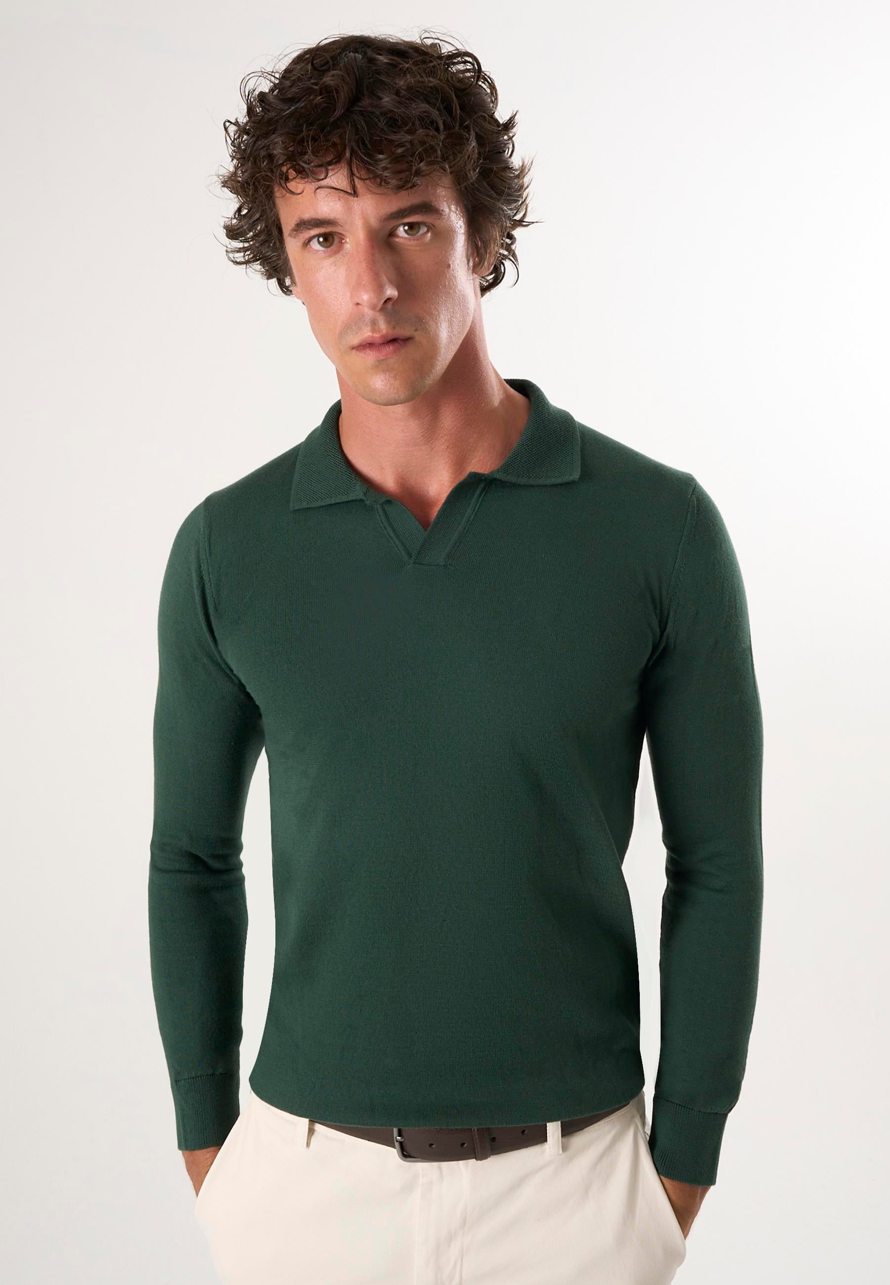 Erkek Polo Yaka Basic Kazak - Koyu Yeşil
