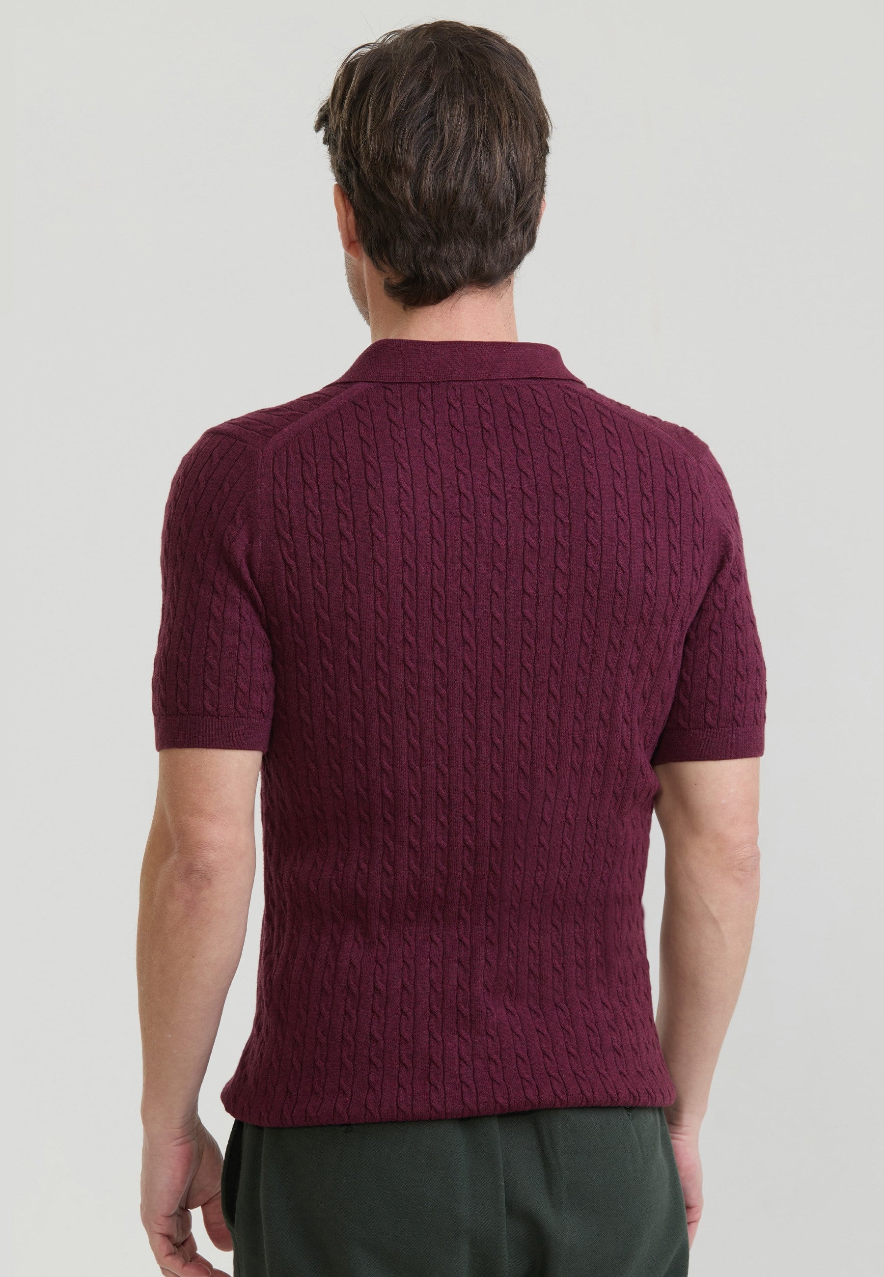 Erkek Saç Örgü Dokulu Triko Polo-Bordo