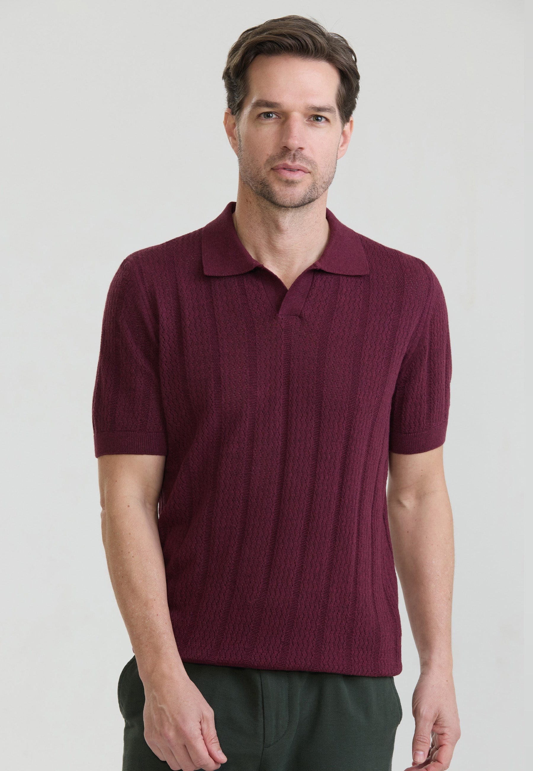 Erkek V Yaka Triko Polo - Bordo
