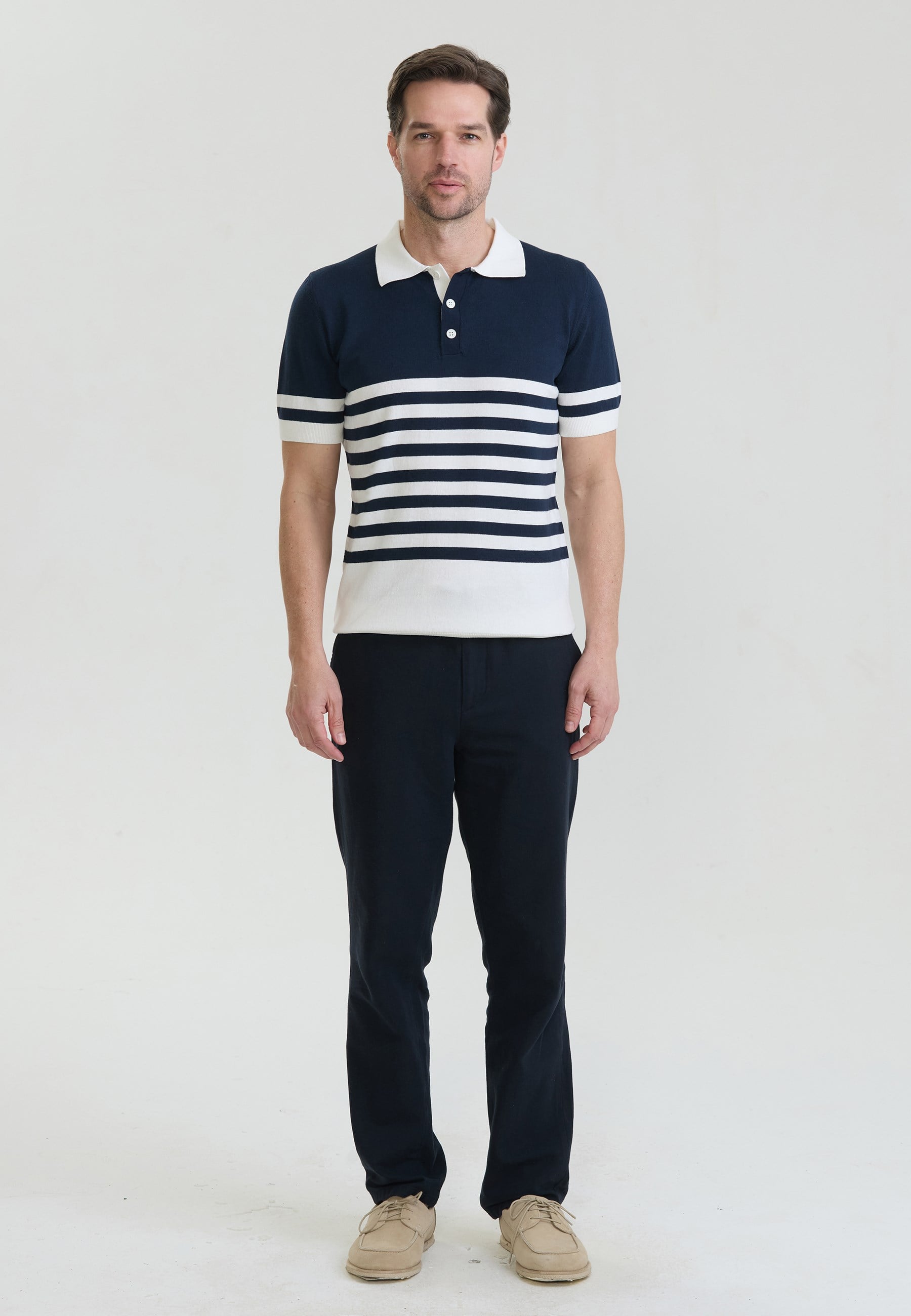 Erkek Yan Çizgili Triko Polo T-Shirt