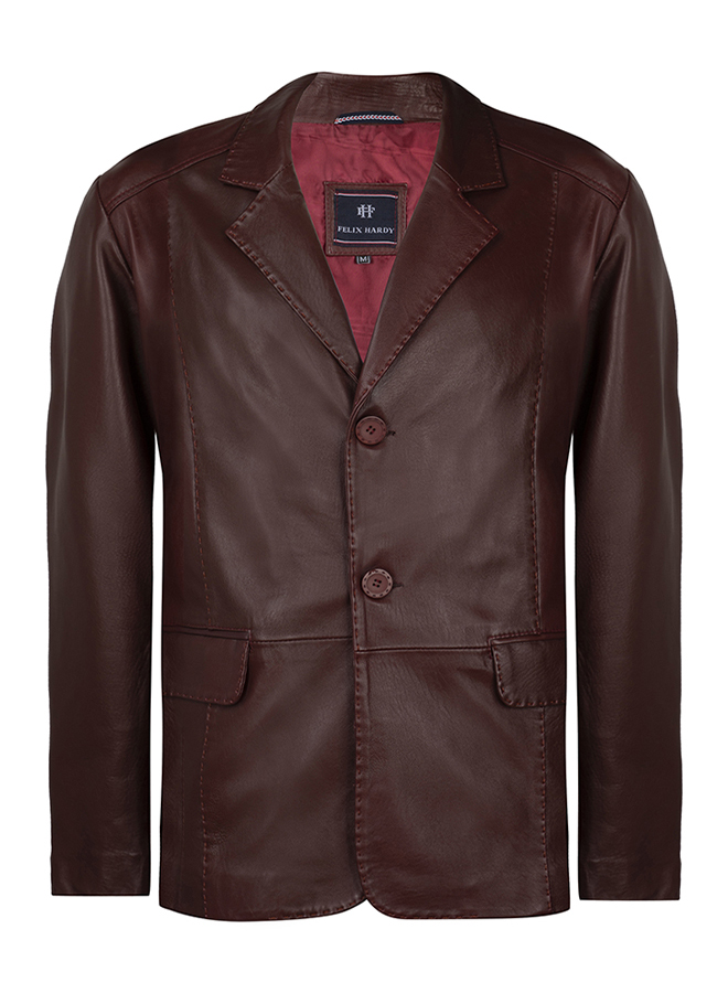 Felix Hardy Bordo Renk Hakiki Kuzu Derisi Tasarım Blazer